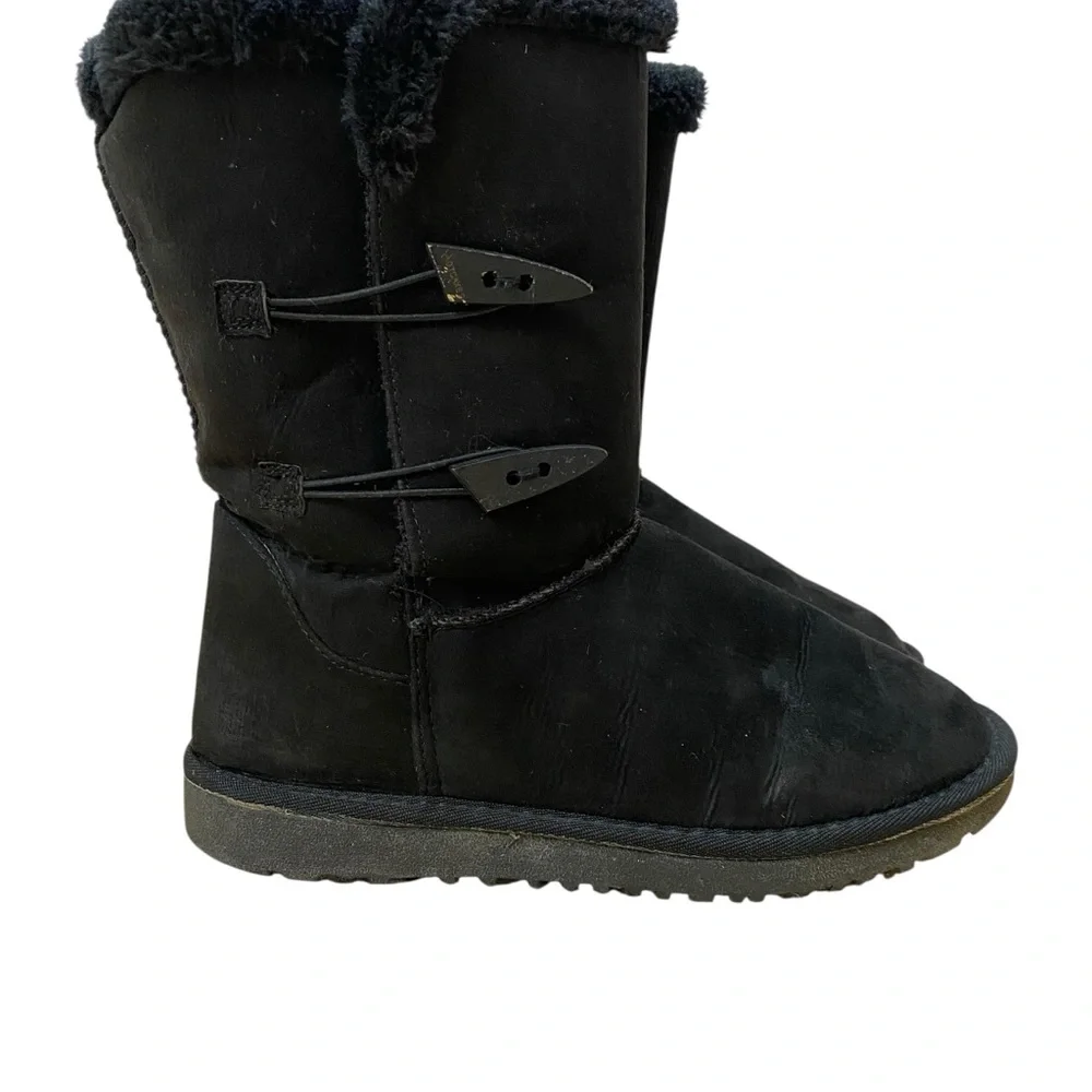 Hotcakes Casey women's size 8.5 Black Faux-Suede Mid-Calf Boots Toggle Accents